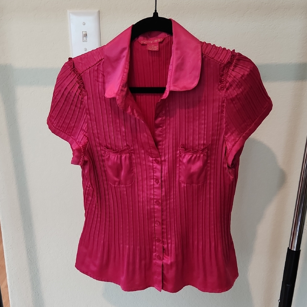Sunny Leigh Pink Ribbed Cap Sleeve Blouse